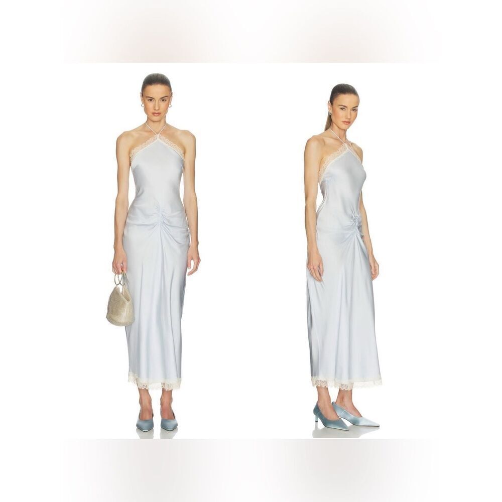 HELSA Viscose Satin Dress With Lace in Baby Blue